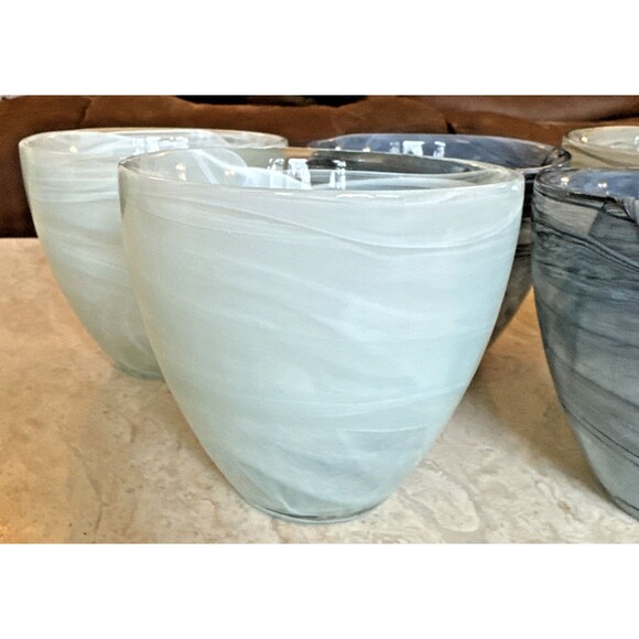 6 Hand Blown Recycled Art Glass Tumblers Swirl Ecoglass Marblized Glasses - Picture 2 of 9